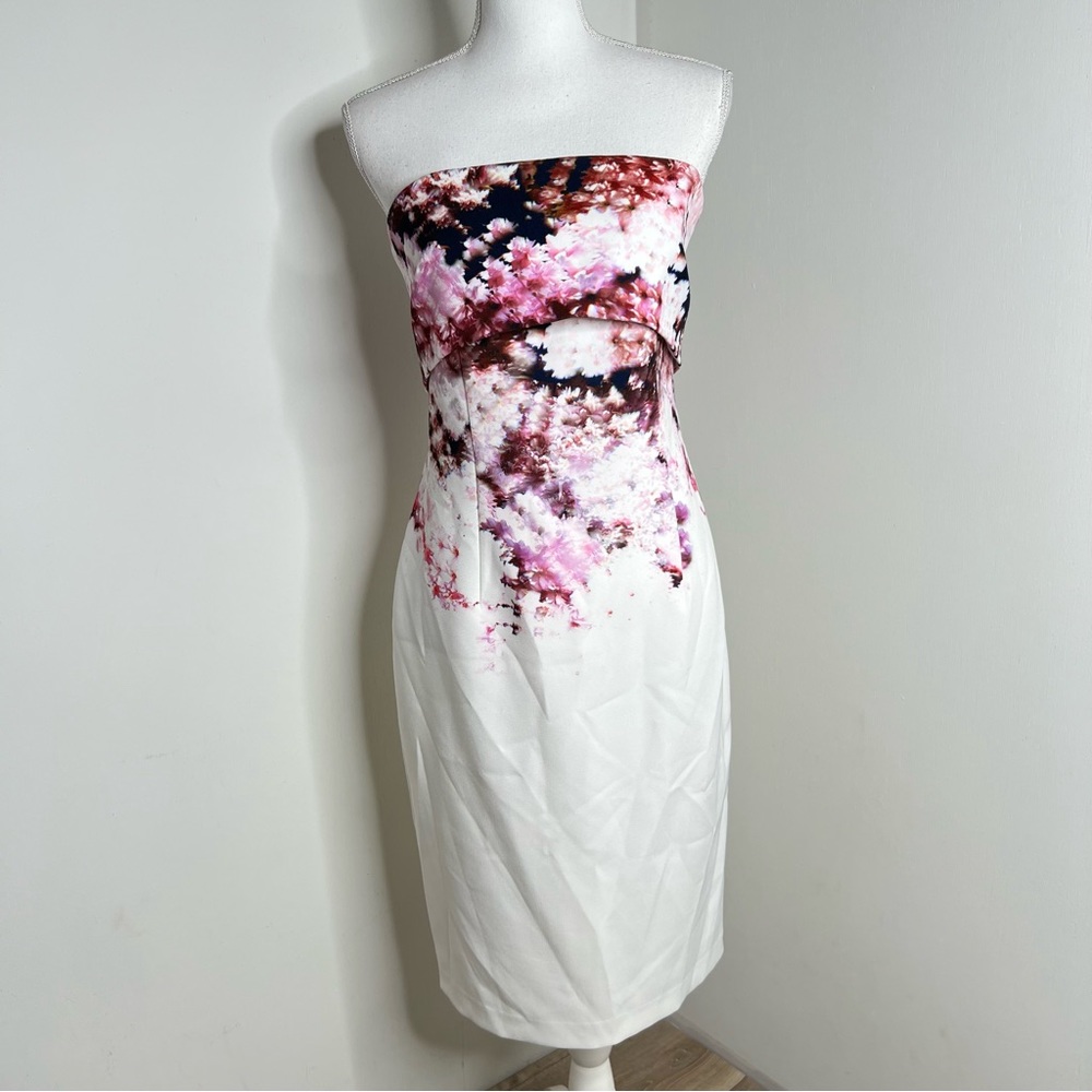 Damsel in a Dress Elin Blossom Print Strapless Bodycon White Multicolor Dress
